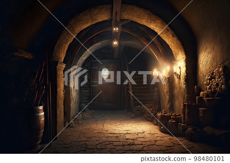 Arched entrance to abandoned basement of old dirty building Arched entrance to abandoned basement of old dirty building 98480101