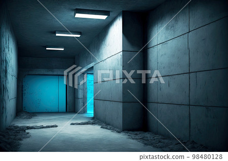 Spacious grey concrete room in empty abandoned basement Spacious grey concrete room in empty abandoned basement 98480128