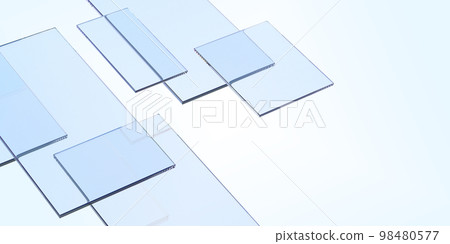 Abstract geometric background with blue glass plates 3d render. Clear rectangular and square acrylic panels, crystal composition of transparent shapes, web graphic design, wallpaper 98480577