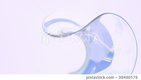 Abstract geometric background with holographic glass shape 3d render. Iridescent transparent plastic, clear liquid water wave with gradient texture, digital art composition in motion 98480578