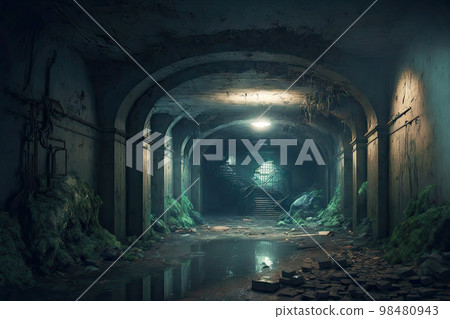 Old dilapidated abandoned basement with flooded floor Old dilapidated abandoned basement with flooded floor 98480943