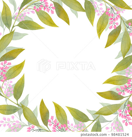 Watercolor floral frame isolated on white background. Natural hand painted design object 98481524