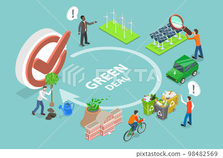 3D Isometric Flat Vector Conceptual Illustration of Green Deal or Policy Agreement 98482569