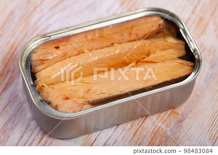 Canned seafood, melva fish fillets preserved in oi 98483084