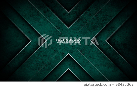 3D green techno abstract background overlap layer on dark space with x shape effect decoration. Graphic design element dirty style concept for banner, flyer, card, brochure cover, or landing page 98483362