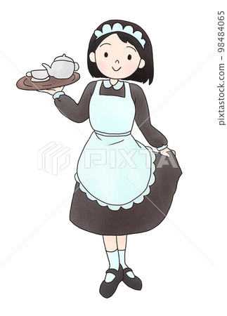Illustration of a girl wearing a retro maid outfit Illustration of a girl wearing a retro maid outfit 98484065