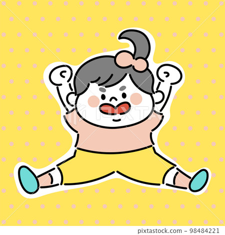 Illustration material of a cute girl jumping with a white border Illustration material of a cute girl jumping with a white border 98484221