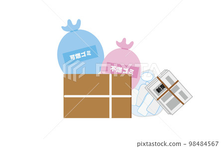 Set illustration of various garbage, cardboard, disposal, cleanup, garbage disposal, sorting, newspaper, plastic bottle 98484567
