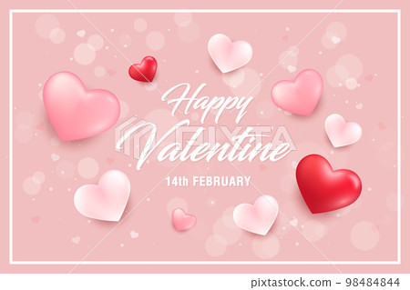 Valentine's day concept posters set. Vector illustration. red and pink paper hearts with frame on geometric background. Cute love sale banners or greeting cards 98484844