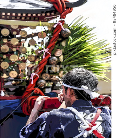 一個穿著節日服裝的男人拿著一個便攜式神龕 98484950