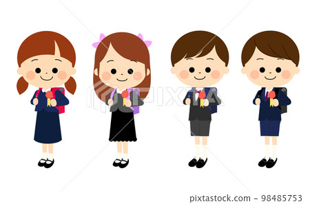 Smiling new first grade children carrying school bags Smiling new first grade children carrying school bags 98485753