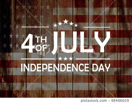 Text with happy independence day and usa flag on wood. Top view. Text with happy independence day and usa flag on wood. Top view. 98486029