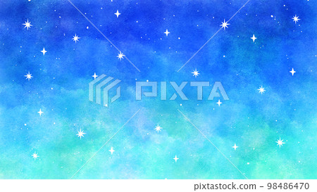 用水彩畫的藍色星空插圖 98486470