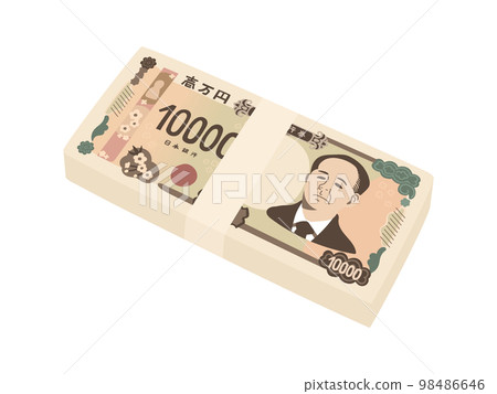 Illustration of a deformed new 10,000 yen bill 98486646