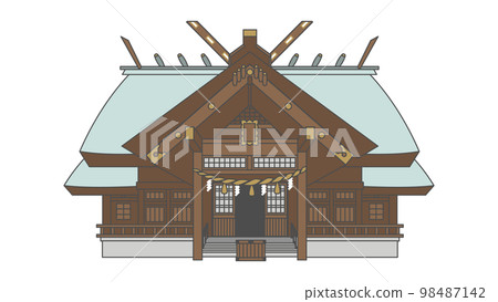 Shinmei-zukuri shrine illustration with outline 98487142