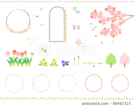 Hand-drawn illustration set packed with spring frames and materials 98487323