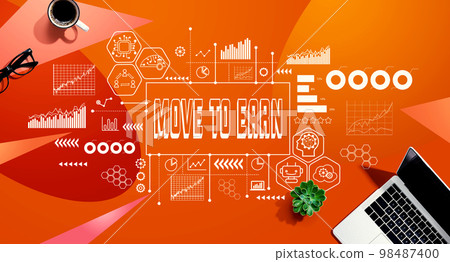 Move to Earn theme with a laptop computer Move to Earn theme with a laptop computer 98487400