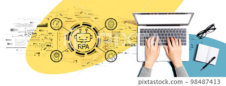 Robotic Process Automation theme with person using a laptop 98487413