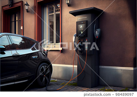 Charging modern electric car on the street which are the future of the Automobile 98489097