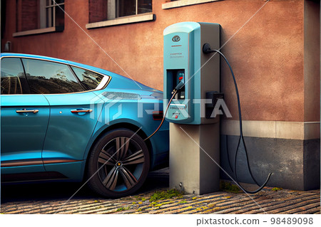 Charging modern electric car on the street which are the future of the Automobile 98489098