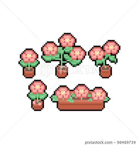 Set of cartoon pink flower icon. Set of cartoon pink flower icon. 98489739