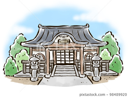 小廟大殿手繪插畫(藍天背景) 小廟大殿手繪插畫(藍天背景) 98489920