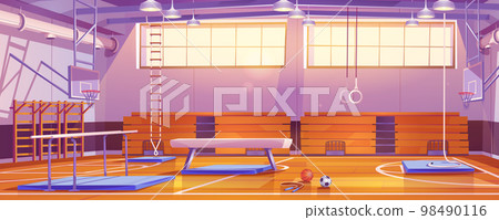 School gymnasium with sport equipment, balls School gymnasium with sport equipment, balls 98490116