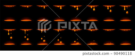 Falling liquid lava drops animation sprite sheet Falling liquid lava drops animation sprite sheet 98490118