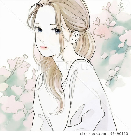 乾淨漂亮的姐姐 水彩畫《AI生成圖》 98490160