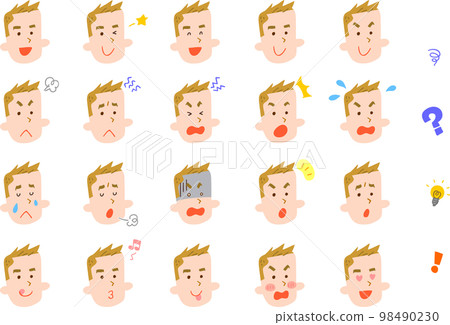 20 different facial expressions of young men No outline 20 different facial expressions of young men No outline 98490230