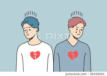 Unhappy homosexual couple suffer from broken hearts Unhappy homosexual couple suffer from broken hearts 98490694