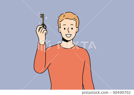 Smiling man holding key to new house  98490702