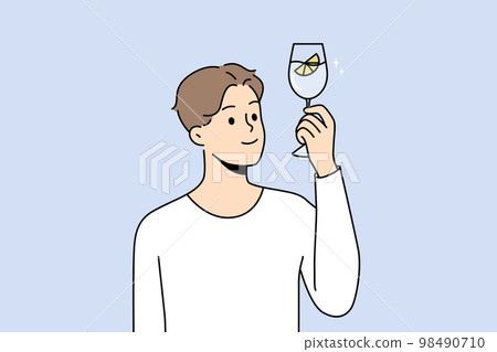 Smiling man hold glass of water 98490710