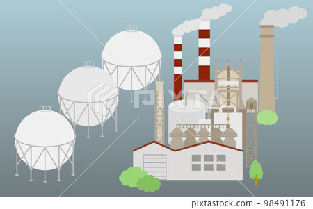 Illustration of an industrial area (steel mill and hydrogen tank) 98491176
