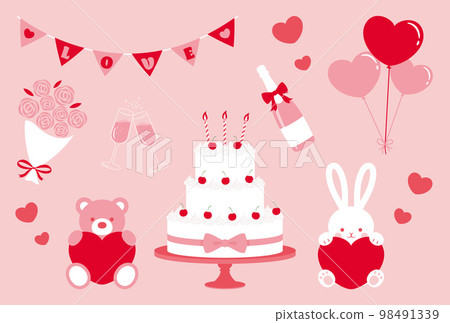 為生日、情人節和婚禮設置的可愛圖標 98491339