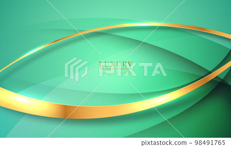 3D green luxury abstract background overlap layers on bright space with golden curve decoration. Waves style concept. Graphic design element for banner, flyer, card, brochure cover, or landing page 3D green luxury abstract background overlap layers on bright space with golden curve decoration. Waves style concept. Graphic design element for banner, flyer, card, brochure cover, or landing page 98491765