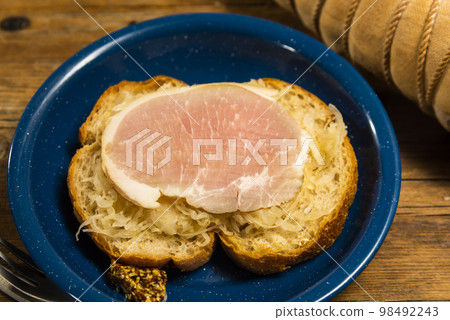 Ham and sauerkraut open sandwich 98492243