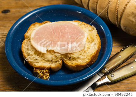 Ham and sauerkraut open sandwich 98492245