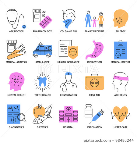 Medicine icon set in line style Medicine icon set in line style 98493244