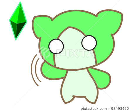 A cute monster waving a green motif A cute monster waving a green motif 98493450