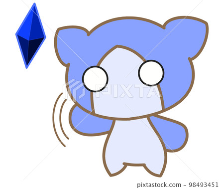 A cute monster waving a blue motif A cute monster waving a blue motif 98493451