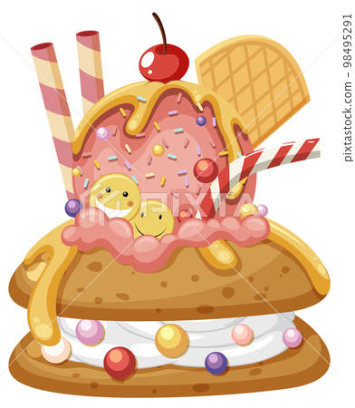 Sweet ice cream sundae with wafer Sweet ice cream sundae with wafer 98495291