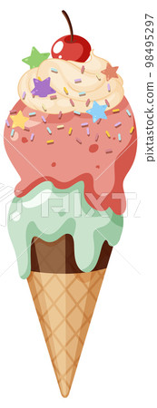 Ice cream wafer cone with toppings Ice cream wafer cone with toppings 98495297