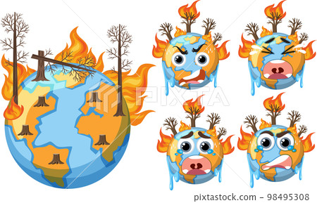 Set of earth with global warming crisis Set of earth with global warming crisis 98495308