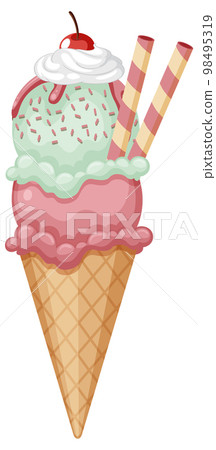 Ice cream wafer cone with toppings Ice cream wafer cone with toppings 98495319