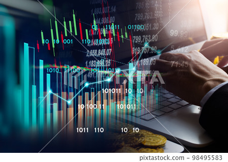 Modern way of exchange. Bitcoin is convenient payment in global economy market. Virtual digital currency and financial investment trade concept. Abstract cryptocurrency with gold bitcoin background.. Modern way of exchange. Bitcoin is convenient payment in global economy market. Virtual digital currency and financial investment trade concept. Abstract cryptocurrency with gold bitcoin background.. 98495583