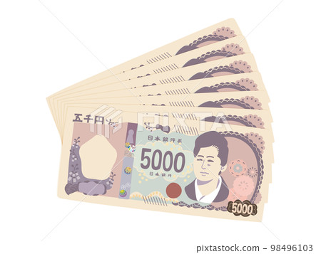 Illustration of a deformed new 5,000 yen fan 98496103