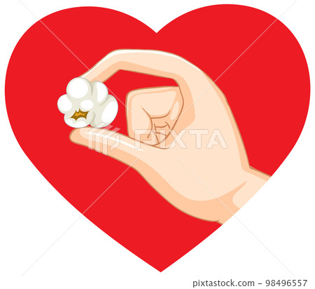 Hand picking a popcorn on heart background 98496557