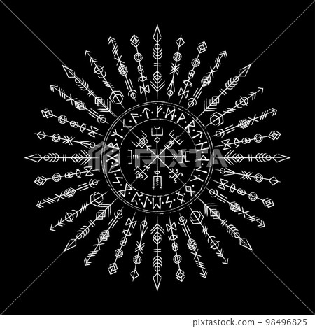 Scandinavian white viking symbols circle 98496825