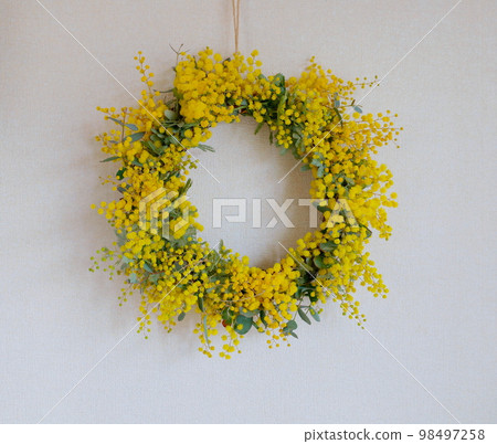 Fresh mimosa and eucalyptus wreath 98497258